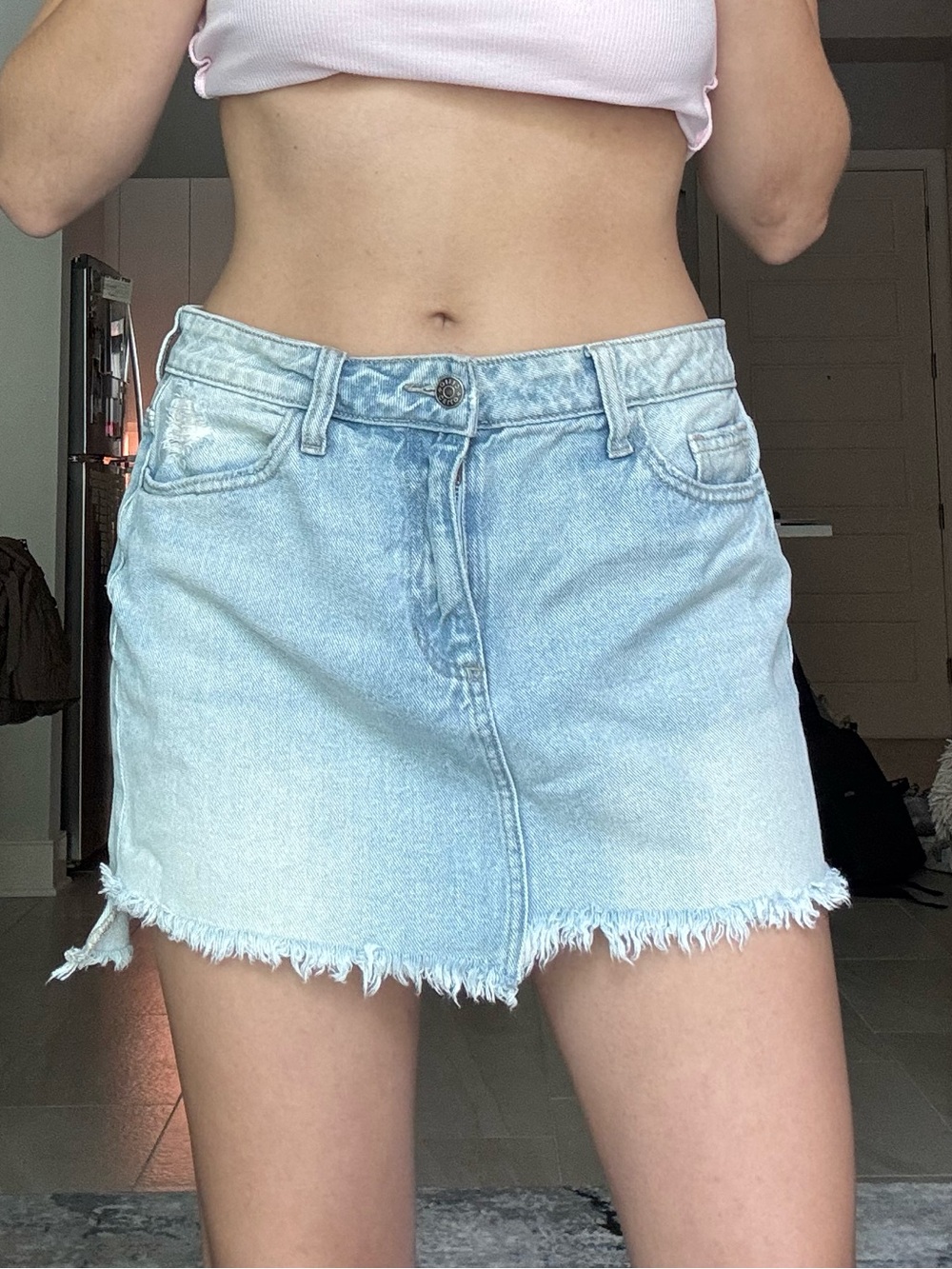 Cello Light Wash Denim Mini Skirt